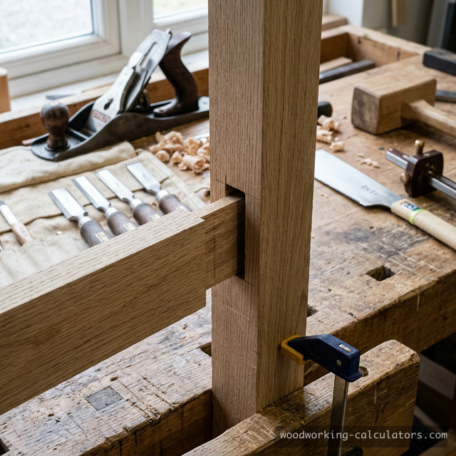 Mortise and tenon joint showing rectangular peg fitting into rectangular hole